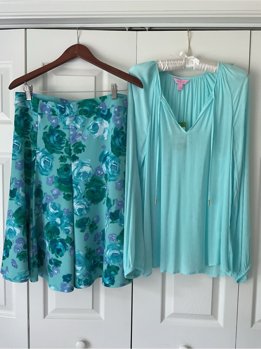 Issac Mizarahi Floral Swing Skirt - Aqua Teal - Picture 9 of 13